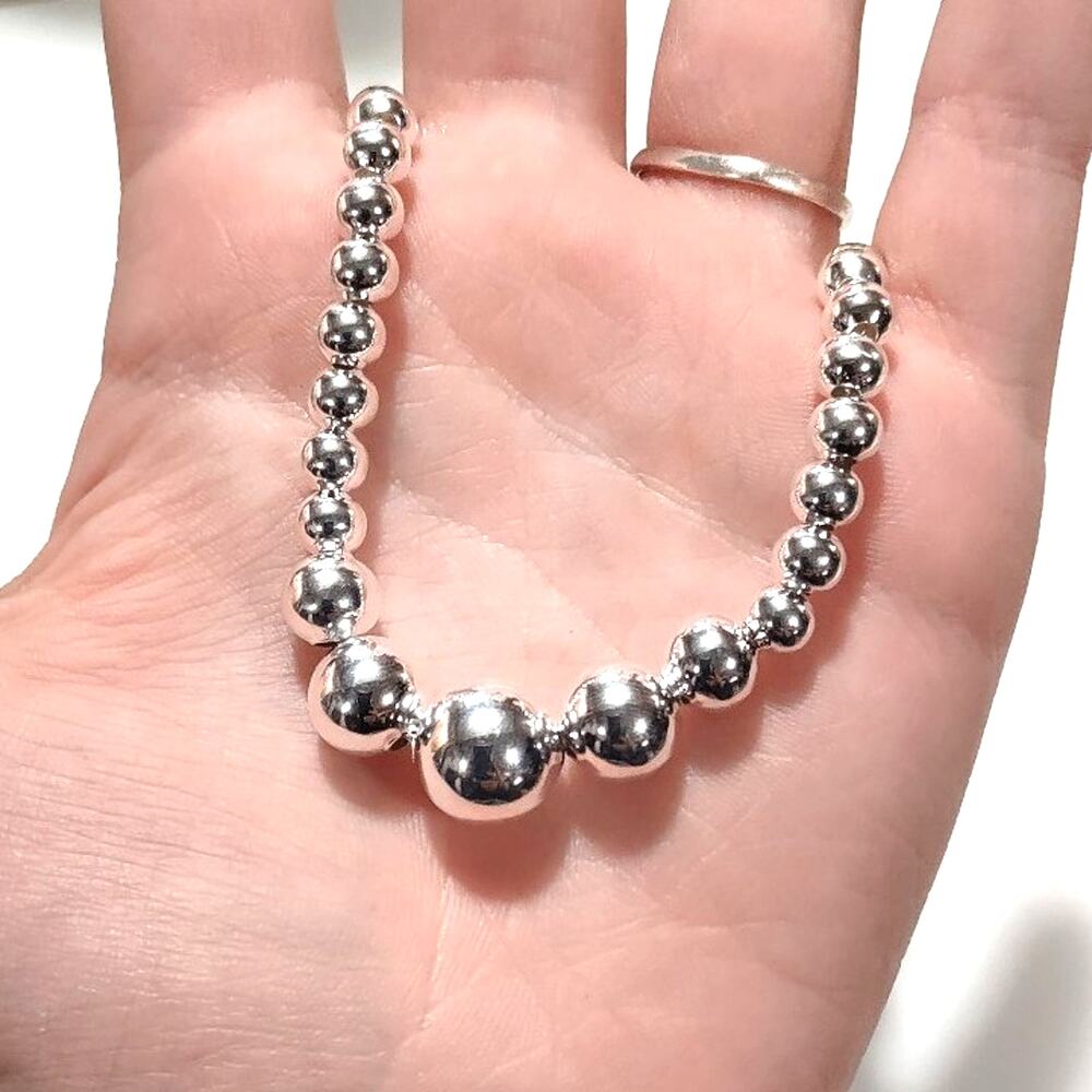 925 Silver Plated Necklace Bracelet set Pearl Chain Christmas Birthday Gift NEW
